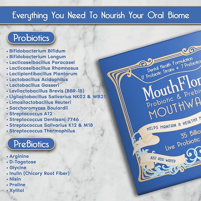 Probiotic & Prebiotic Mouthwash for Adults | Dry Mouth and Oral Thrush Relief | Gum Health Mouthwash | 60 Pack