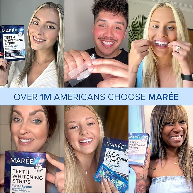 MAREE Teeth Whitening Strips with Mint Flavor - Comfortable for Sensitive Teeth - Calcium Formula for Gentle Dental Care & Fresh Breath - Pack of 28