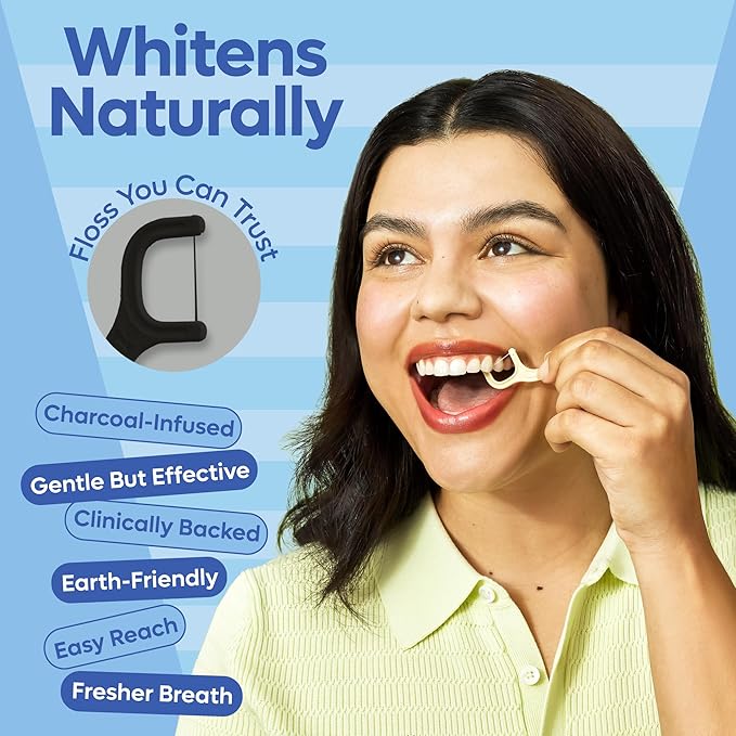 SmartLifeco Eco-Friendly Dental Floss Picks (200ct) - Flossers Made with Straw Wheat Blend, Natural Teeth Whitening, Tooth Pick Stick for Adults, Soft on Gums, Activated Bamboo Charcoal Floss Thread