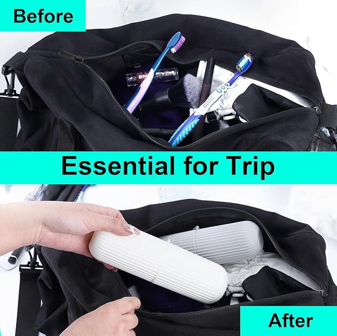 UCEC Toothbrush Case for Traveling, Portable Toothbrush Holders Travel Case, 7.7" x 2.36" x 2.36" Toothbrush Holders for Travel, Camp, Home, School, Business, Bathroom,2 Pack (Grey, White)