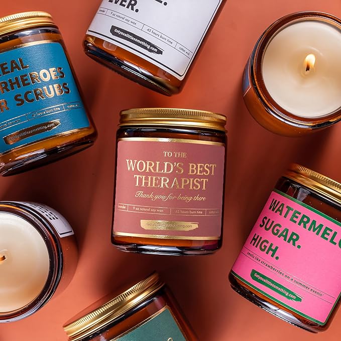 Therapist Gifts - World's Best Therapist Candle, Appreciation Gift Idea for Women Therapists, Mental Health Professionals, Occupational Therapy, Respiratory, Massage, Physical Therapist Gifts