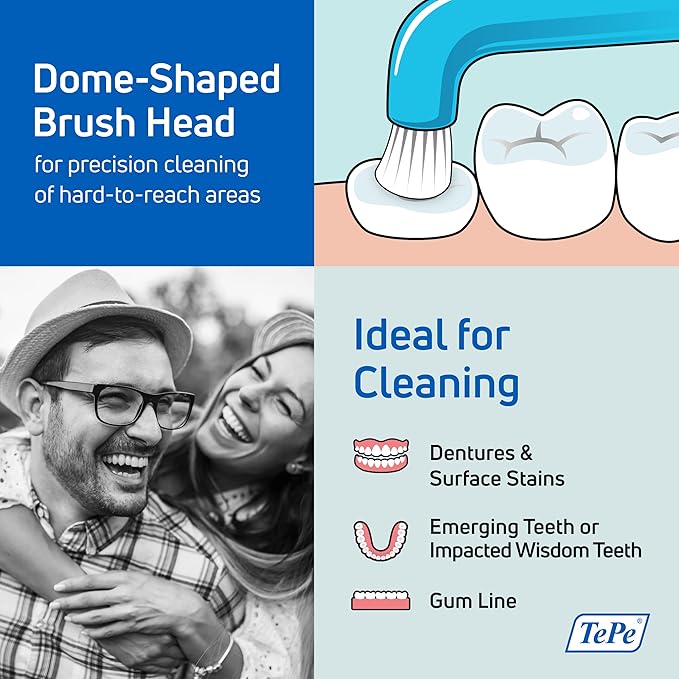 TePe Compact Tuft Toothbrush, Tufted Brush End Orthodontic Toothbrush for Braces, Dental Implants, Denture Brush, Small Head, 1 Pk (Pack of 2)