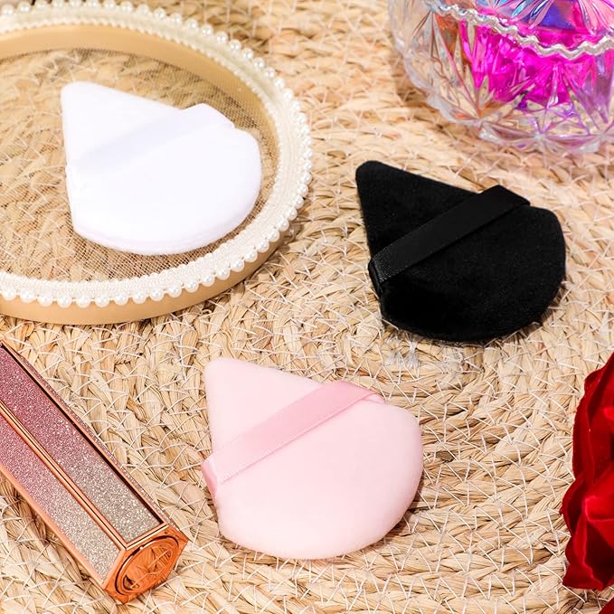Maitys 12 Pieces Powder Puff Triangle Face Makeup Cosmetic for Loose Powder Soft Body Washable Reusable Foundation Sponge Mineral Wet Dry Makeup Tool for Women(Small,Black, White, Pink)
