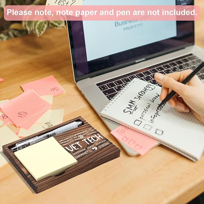 Vet Tech Appreciation Gifts, Thank You Gift for Veterinary Technician, Veterinary Tech Office Coworkers Staff Appreciation Gifts, Sticky Note Holder Wooden Notepad & Pen Holder 6.5" x 4.7" - FTA274