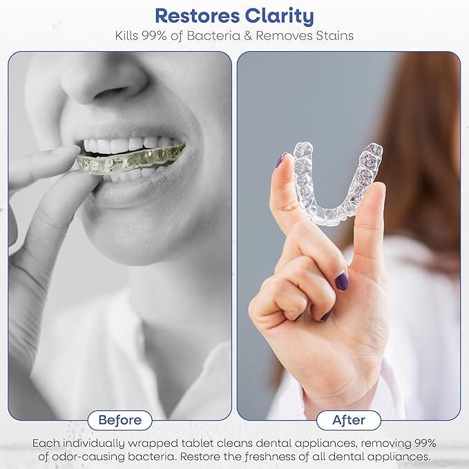 Dr. Taylor’s Retainer Cleaner Tablets 120 for Aligners & Dentures - Effectively Removes Stains, Plaque, and Odor - Mouth & Night Guards Cleaner with Refreshing Mint Flavor