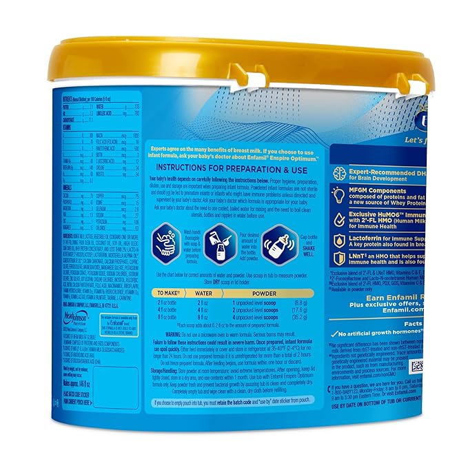Enfamil Optimum (Enspire), Our Closest Formula to Breast Milk, Immune-Supporting Lactoferrin and Brain-Supporting DHA Baby Formula, Powder 20.5 Oz Tub, Pack of 2