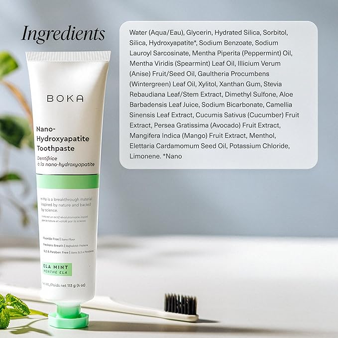 Boka Fluoride Free Toothpaste, Nano Hydroxyapatite Toothpaste, Appropriate for Sensitive Teeth - for Adult, Kids Oral Care - Ela Mint Flavor, 4 Fl Oz 3Pk US Manufactured