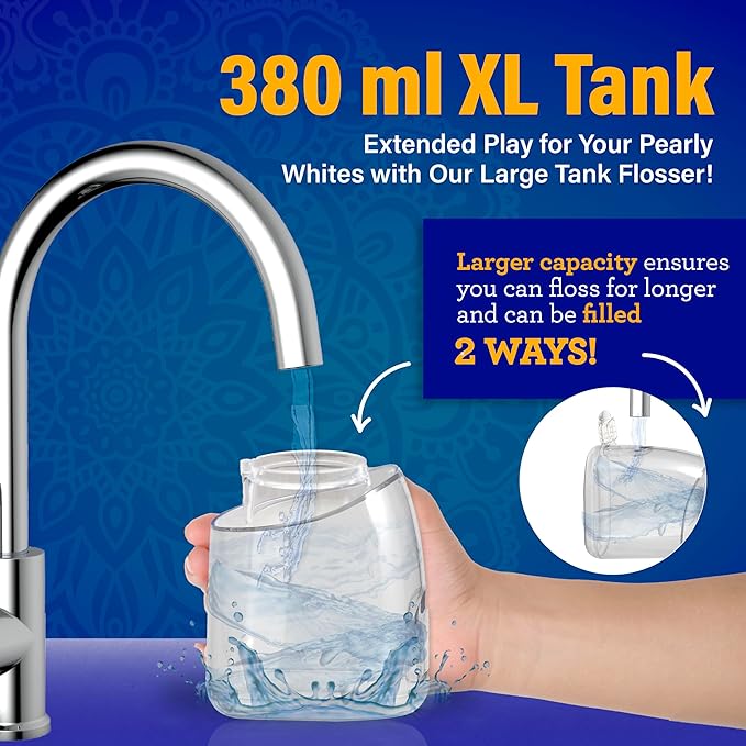 GuruNanda Water Dental Flosser 2.0 XL – 380ML Large Tank, 4 Flossing Modes, Cordless & Portable with Smart Timer for Deep Cleaning & Happy Gums - Lavender