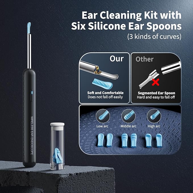 Ear Wax Removal, Ear Cleaner with Camera and Light, FSA - HSA Eligible, Ear Wax Removal Tool Camera with 1080P, Ear Cleaning Kit with 6 Spoons, Ear Camera for iOS & Android (Black)