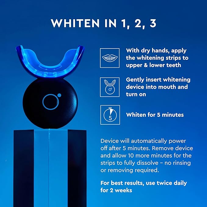 MOON Teeth Whitening Kit, LED Light Teeth Whitener Device, 56 White Strips, USB Charger & Travel Case, Blue Light Whitening Tray Removes Stains & Whitens Up to 12 Shades in 2 Weeks (4 Piece Kit)