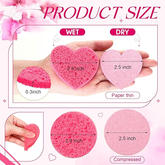 Loopeer 96 Pcs Compressed Facial Sponges with Container Disposable Face Sponge Pads for Washing Face Cleansing Exfoliating Esthetician Makeup Removal (Pink)