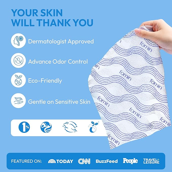 FOMIN Travel Shower Wipes - 10 Pack - No Rinse XL Bathing Wipes with Vitamin E - Fragrance-Free Full Body Wipe for Adults - Individually Wrapped Waterless Bath Wipe for Hygiene, Camping, & Gym