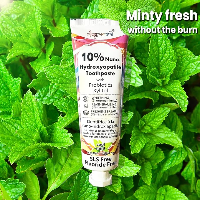 Anymoment 10% Nano Hydroxyapatite Toothpaste (Fluoride Free), Whitening*, Supports Enamel Care*, Appropriate for Sensitive Teeth*, SLS Free, Xylitol nHA Toothpaste for Adults, Mint 4oz (Pack of 3)