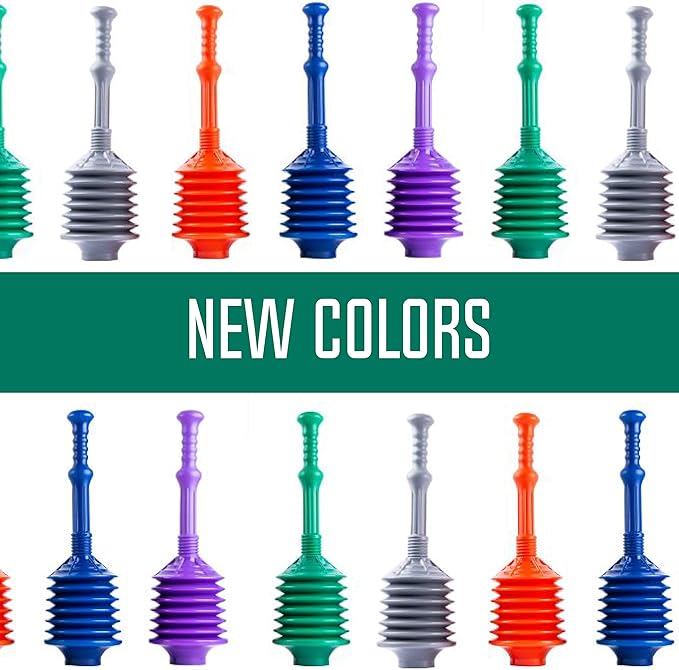 JS Jackson Supplies Professional Bellows Accordion Toilet Plunger, High Pressure Thrust Removes Heavy Duty Clogs from Clogged Bathroom Toilets, All Purpose Power Plungers for Bathrooms, Green