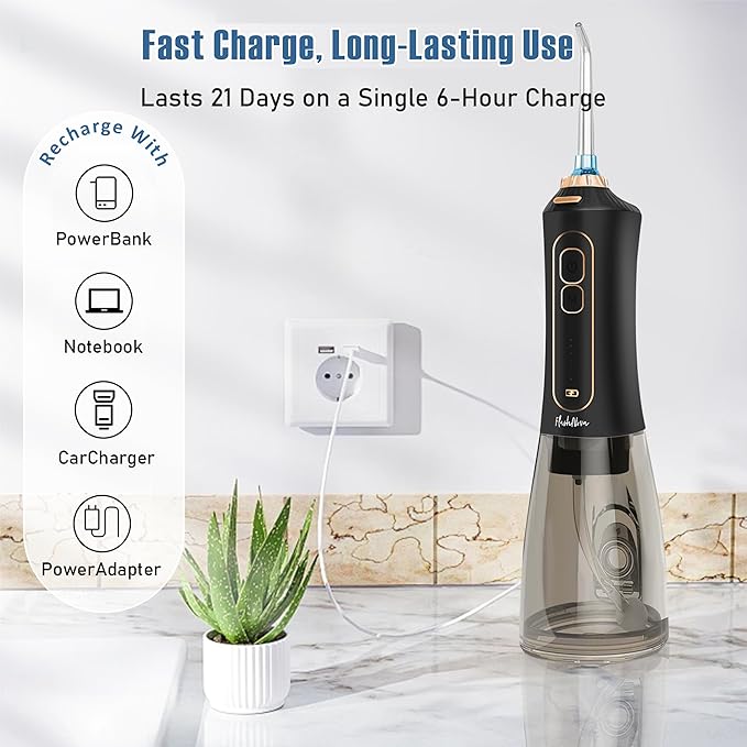 FlashNova Water Flosser for Teeth – Cordless Rechargeable Portable Air Flosser for Teeth, IPX7 Waterproof Oral & Dental Irrigator | Plaque & Tartar Remover | Electric Flosser for Adults, Kids, Braces