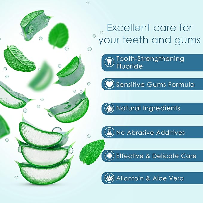 Naturally Soothing Toothpaste for Sensitive Teeth and Gum Care with Aloe Vera, Allantoin & Fresh Mint Flavor, Gentle & Natural, ADA Approved (5-oz, 2 Count)