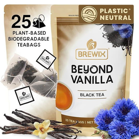 BREWIX, Vanilla Caramel Dessert Tea (25 Pyramid Black Tea Bags) | Naturally Flavored, Caffeinated & Sugar-Free | A Cozy & Indulgent Brew for Anytime Cravings