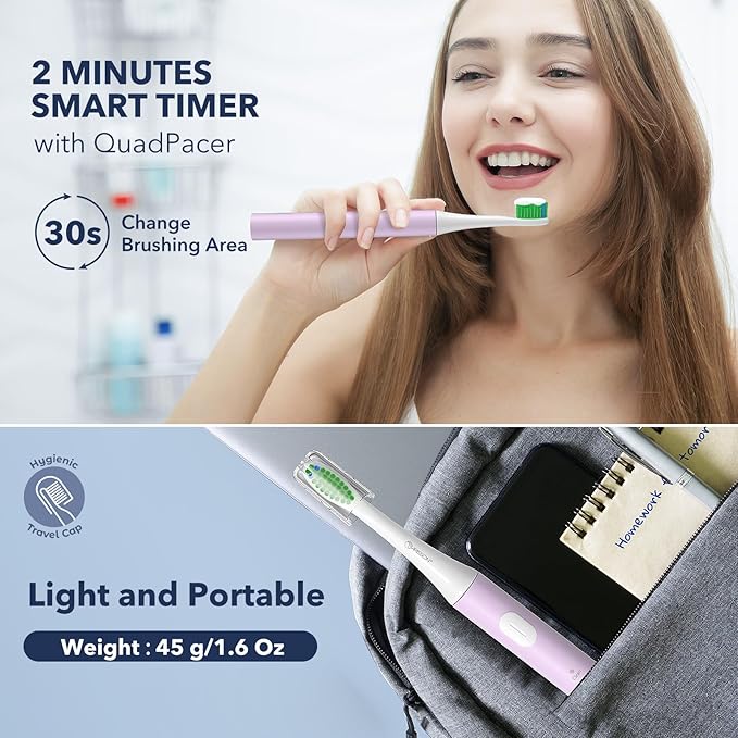 ARISSON Sonic Electric Toothbrush for Adults and Kids, 40,000 VPM Power Toothbrush, 1.5H Fast Charge Ultrasonic Electric Toothbrushes with 2 Minutes Smart Timer, White on Cotton Candy