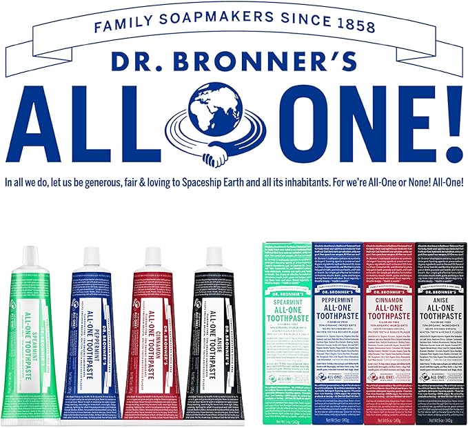 Dr. Bronner’s - All-One Toothpaste Variety Pack - Peppermint & Spearmint, 70% Organic Ingredients, Fluoride-Free, Helps Freshen Breath, Vegan (5oz, 2-Pack)
