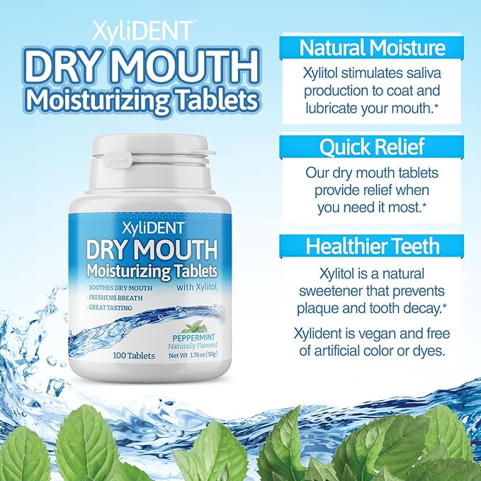 Nature's Stance XyliDENT Xylitol Tablets for Dry Mouth Relief - Stimulates Saliva, Freshens Breath, Reduces Acid Production, Fast Acting Relief, 100 Count (Peppermint) (Pack of 2)
