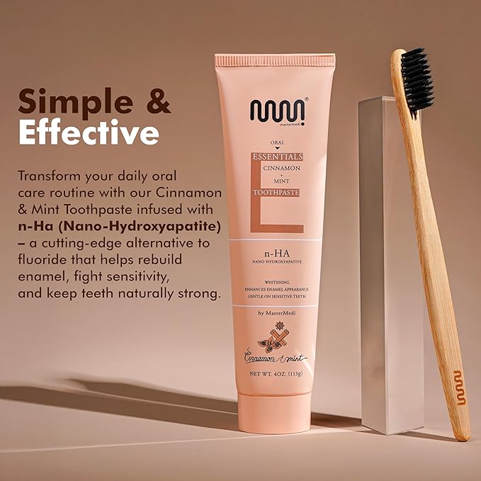 MasterMedi Nano Hydroxyapatite Toothpaste (Inspired by 10% nHA Formulas), Fluoride-Free, Whitening & Sensitivity Relief, Enamel Repair Support, SLS-Free, Xylitol, Mint & Cinnamon 4 Oz (Pack of 1)