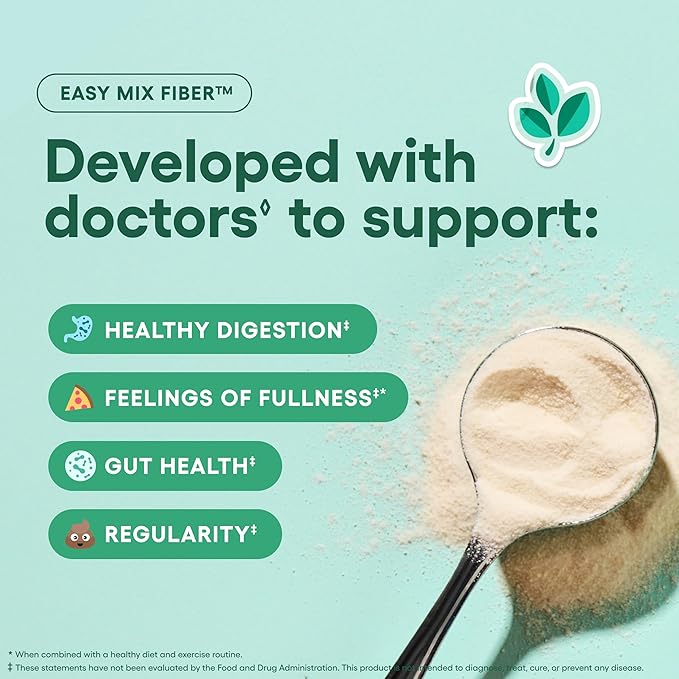 Physician's CHOICE Easy Mix Fiber for Digestive Health & Regularity - No Grit, Sugar Free, & Tasteless - Daily Prebiotic Soluble Fiber Powder Supplement for Women and Men - Unflavored - 5.7oz