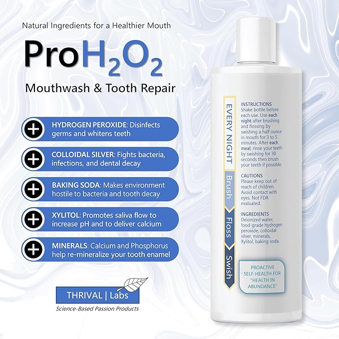 ProH2O2 Natural Mouthwash, Salt Swish, & Tooth Repair by Thrival Labs, Press Top Dispensing, Family Pack (4 Pieces)
