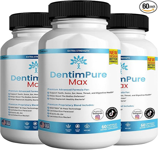 DentimPure Max Extra Strength Probiotic Supplement with 40 Billion CFU – Supports Teeth, Gums, Ear, Nose, Throat & Digestive Health – 60 Capsules (4)