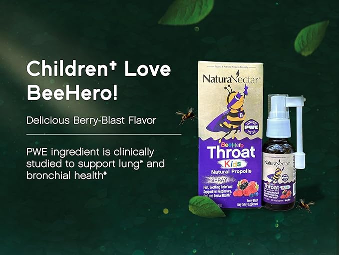 NaturaNectar - BeeHero Brazilian Bee Propolis Throat Spray - Throat Relief for Kids - for Comfort and Protection - Exclusive Berry Blast Flavor (1 Pack, 1 Fl Oz)