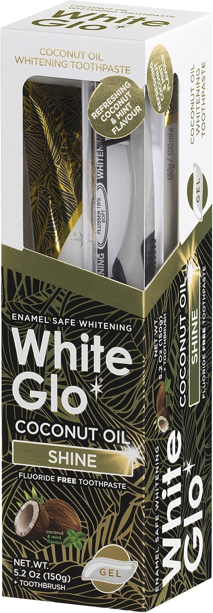 White Glo Coconut Oil Whitening Toothpaste, Refreshing Coconut & Mint Flavour, Fluoride-free Holistic Oral Care, Infused Luxurious Coconut Oil For Sparkling White Teeth and Ultimate Clean - 5.2 Ounces