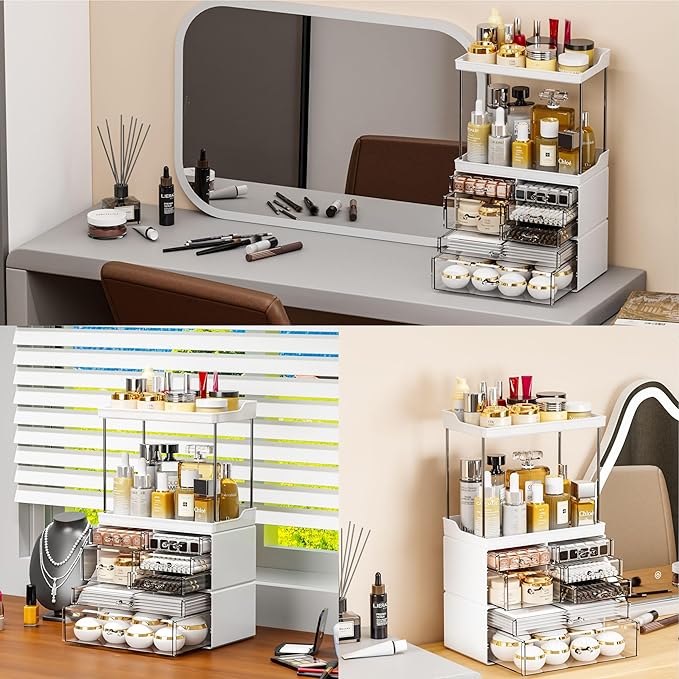 Yieach Acrylic Makeup Organizer Countertop,Large Skincare Organizer for Dresser Top,Plastic Bathroom Counter Organizers and Storage for Beauty,Cosmetic,Hair Products,Lotion and Perfume Organizer,Black