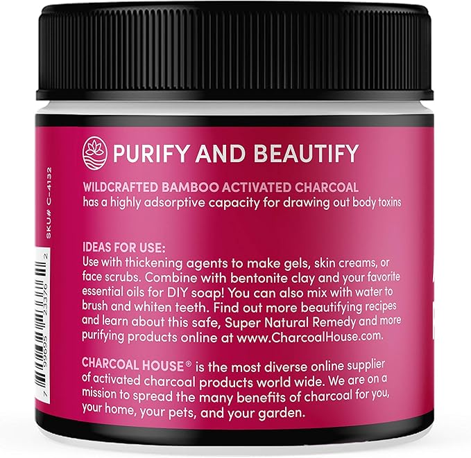 Charcoal House Activated Bamboo Charcoal Powder Food Grade - Beauty & Cosmetics - Use in Skin Care, Body Scrub, Facial Cleanser, Face Wash and More - Great for Teeth & Soap Making - 6 oz