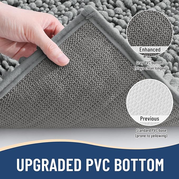 Arotive Luxury Chenille Bathroom Rug Mat, Extra Soft Thick Absorbent Shaggy Bath Rugs, Non-Slip Machine Wash Dry, Plush Bath Mats for Bathroom, Shower and Tub, 70x24, Grey