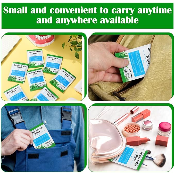 Timgle 200 Pcs Denture Cleaning Wipes Refreshes Gums Deep Cleaning Wipes for Remove Denture Adhesive, Food Debris, Stains and Odor