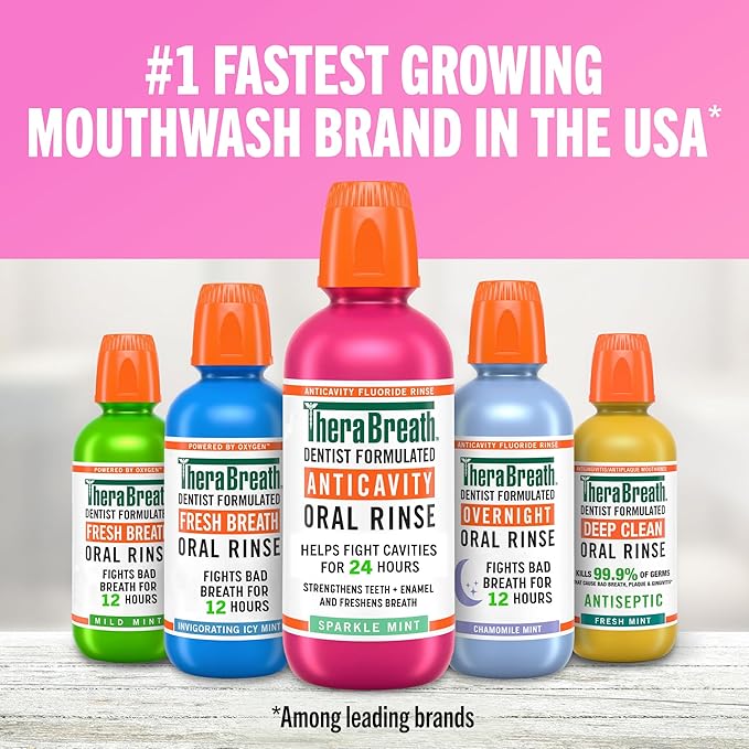 TheraBreath Kids Anticavity Fluoride Oral Rinse, Strengthens Teeth & Enamel, Alcohol Free & Dye Free, Certified Organic Bubblegum Blast Flavor, 16 Fl oz