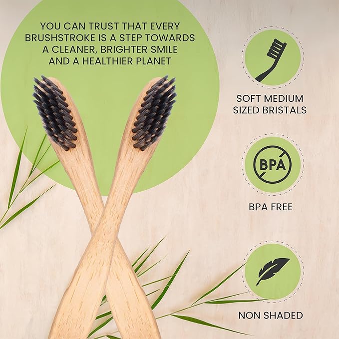 Pursonic Biodegradable Bamboo toothbrushes | Pack of 2 Wooden toothbrushes Eco-Friendly, BPA Free Soft bristles| Compostable Toothbrushes with a Wooden Razor| Natural & Organic
