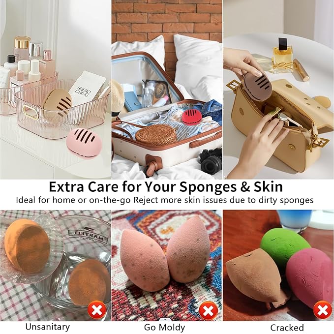 Makeup Sponge Holder, Dual-Vented Silicone Beauty Blender Holder for Travel, Shatterproof Make Up Sponge Travel Case for All Sponges Sanitary Carry, Khaki*1