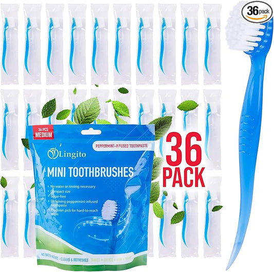 Bulk Toothbrushes - Prepasted Mini Disposable Toothbrush Set (36 Pack - Medium, Individually Wrapped for Travel)