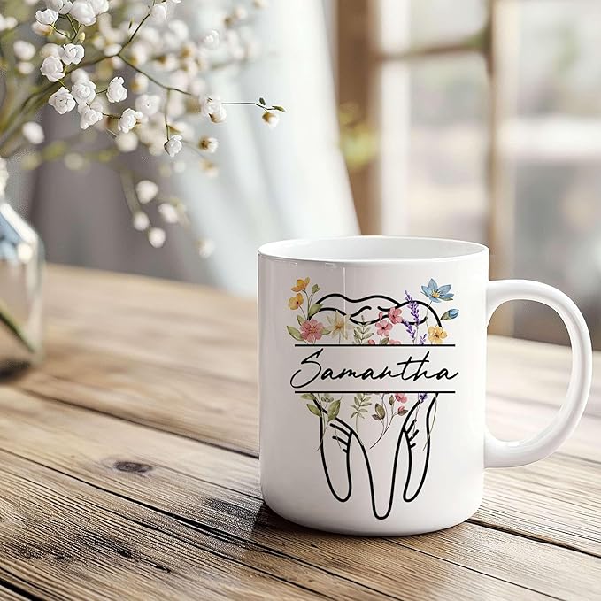 Personalized Floral Dentist Dental Hygiene Mug - Dental Assistant Mug - Dental Nurse Orthodontics Graduation Gift - Dentist Custom Name 11Oz 15Oz (DENTAL-FLORAL-M4)