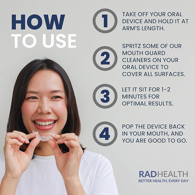 RAD FRESH – Natural Mouth Guard Cleaner with Food-Grade Hydrogen Peroxide, Easy-to-Use, No-Rinse Formula for Retainers, Aligners, Dentures & More – 2 Pack, 3.4 oz