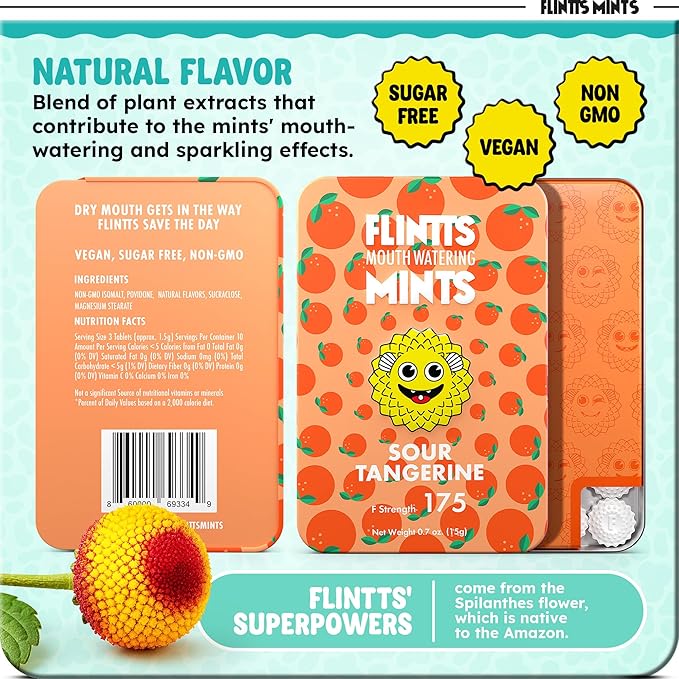 Flintts Mints Fruit Troop – Sugar Free Mouthwatering Mints for Dry Mouth Relief & Freshness – Vegan Oral Health Support with Sparkle Effect – Pocket Travel Saliva Substitute, Lozenges Alternative
