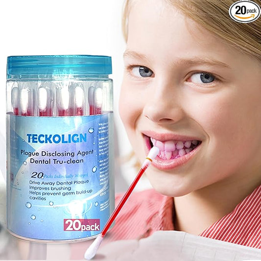 Dental Plaque Disclosing Agent, Plague Display Cotton Swab(not Tablets) Indicator, for Kids & Adults, Shows Plaque,Helps Teach Brushing Habits, Dental Care Kits, 20 Count in 1 Pack