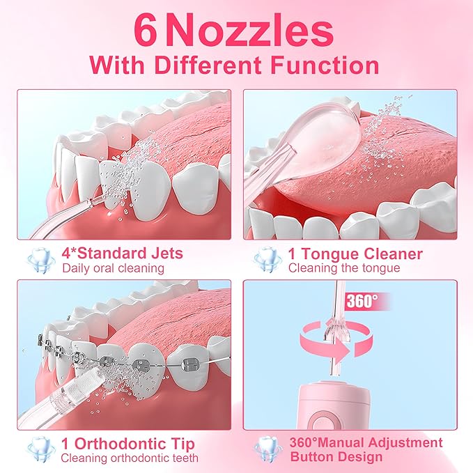 Water Dental for Teeth Cleaning and Flossing, Water Flosser Electric Cordless, Water Flosser for Braces for Kids Travel, 5 Cleaning Modes 8 Jet Tips