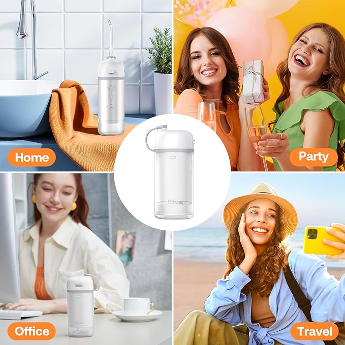 Bitvae P1 Portable Mini Dental Flosser, Cordless Water Cleaner with Telescopic Tank, Rechargeable Oral Irrigator for Travel & Home, Frost White