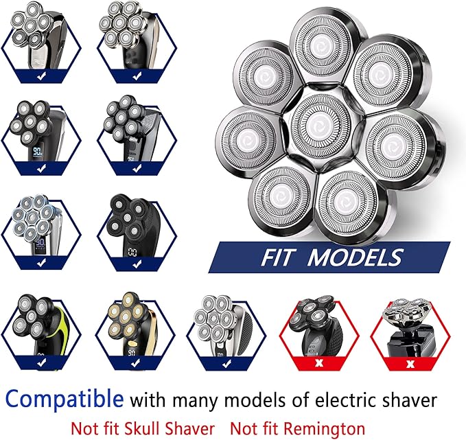 Universal Replacement Heads for Blade,Replacement Blades Compatible with Most Major Head Shaver Brands, Easy-to-Install Electric Razor Shaver Heads for Bald Men. (8 Silver)