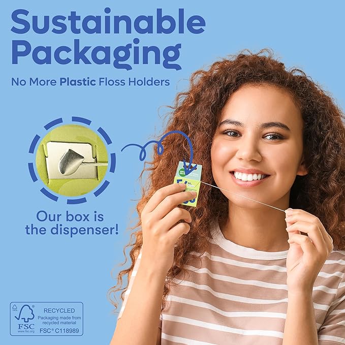 Vegan Bamboo Silk Floss - Pure Plastic Free Woven Dental Floss Thread | Zero Waste Eco-Friendly Oral Care | Natural PFA Free String for Adults & Kids Tight Teeth | Soft Easy Glide - Mint 55yds