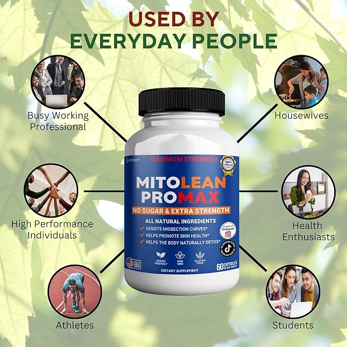 MitoLean ProMax Maximum Strength Supplement, 60 Capsules, All Natural Ingredients, Sugar Free, Vegan, Gluten Free, Made in USA (1)
