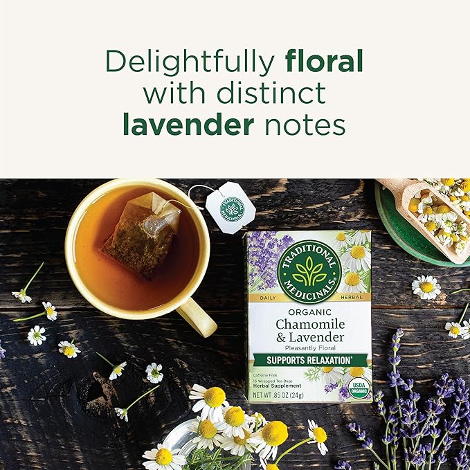 Traditional Medicinals Tea, Organic Chamomile & Lavendar, Stress Relief, 96 Tea Bags (6 Pack)