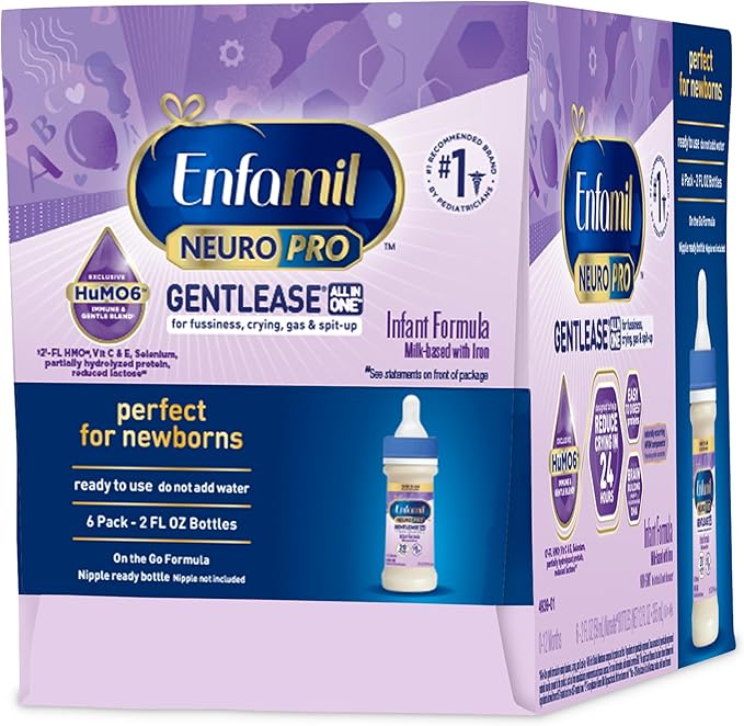 Enfamil NeuroPro Gentlease Ready-to-Feed with Smaller Proteins for Easy Digestion, Brain Supporting DHA, Prebiotic, HuMO6* Blend, Baby Formula for easing Fussiness, Crying, Gas, Spit-up in 24hrs, 2 Fl Oz, 6 Count (Pack of 8)