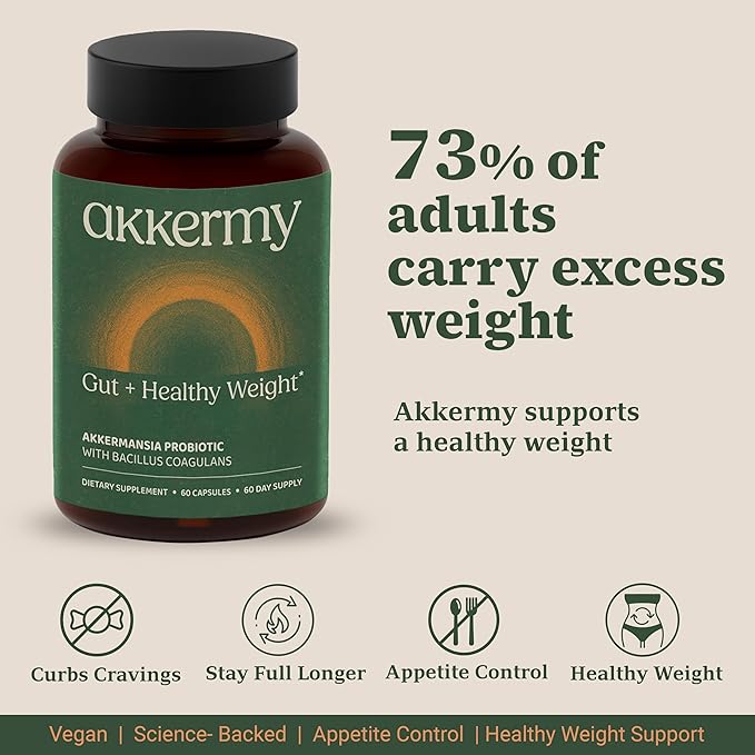 Akkermansia Probiotic for Appetite & Craving Control | Increases GLP-1 & Boosts Healthy Weight | 180 Day Supply | Made in USA | Bacillus Coagulans, B2, D3 & Chromium |SIBO Friendly, Vegan, Gluten Free